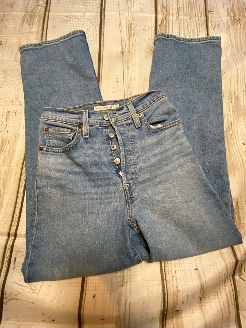 Levi's Light Blue Women's Straight Leg Jeans with Button Fly Sz-24/27